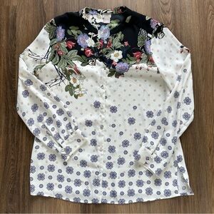 Chico's Chiffon Floral Tunic Top Size 0 US 4/6 Career Button Down Blouse Colorfu